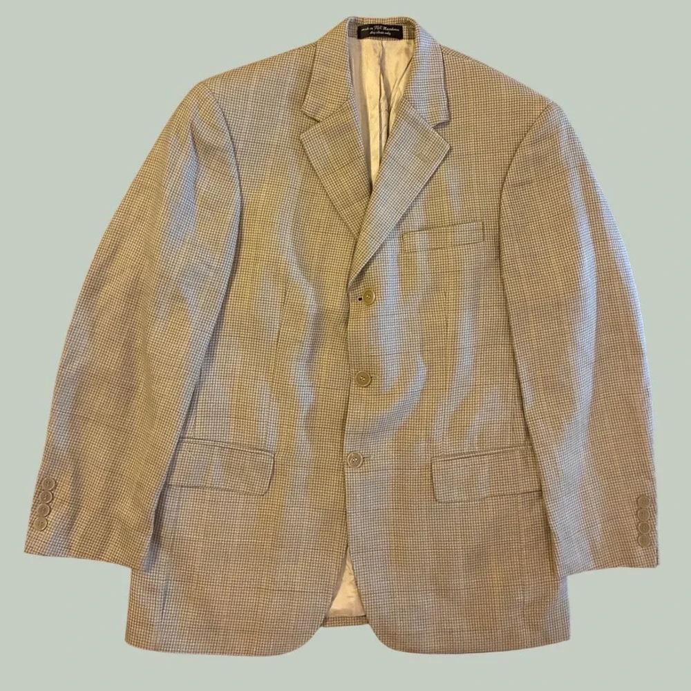 Gianfranco Ruffini Silk Worsted Wool Houndstooth Blazer Tan Brown Mens 38 S